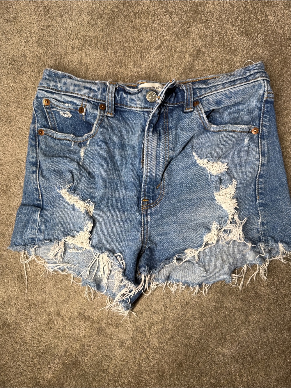 Abercrombie size 4 Distressed High-Waist Denim Shorts - Blue